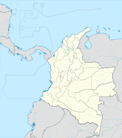 Mapa konturowa Kolumbii, w centrum znajduje się punkt z opisem „Medellín”