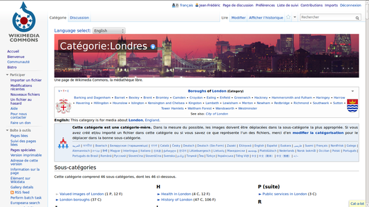 Example screenshot on Category:London of the Javascript 'interproject.js'