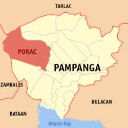 Mapa de Pampanga con Pórac resaltado
