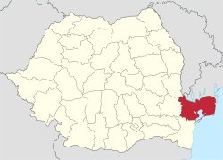 نقشهٔ تقسیمات کشوری رومانی با تولچا که مشخص شده‌است