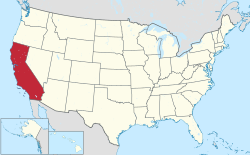 Kort over USA med Californien markeret