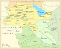 Вірменська область (1828-1840), що включала землі колишніх Еріванського (жовтий) та Нахічеванського (салатовий) ханств