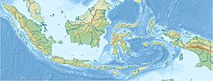 Mapa konturowa Indonezji, blisko centrum po lewej na dole znajduje się punkt z opisem „Bawean”