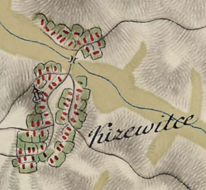 Хишевичі на топографічній мапі Фрідріха фон Міґа, кінець XVIII ст.
