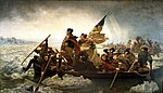 ژنرال جرج واشنگتن در مبارزه با بریتانیا، هنگام عبور از رودخانه دلاویر.