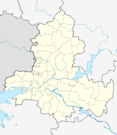Mapa konturowa obwodu rostowskiego, blisko centrum na lewo znajduje się punkt z opisem „Kamienołomni”