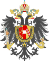 オーストリア帝国の国章（一般的な帝位・王位のシンボルである宝珠と剣・王笏が、左右の足にそれぞれ握られている。）