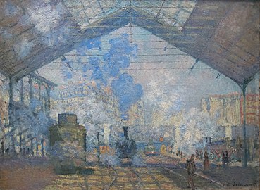 Claude Monet a folosit câteva culori inventate recent în Gare Saint-Lazare (1877). A folosit albastru de cobalt, inventat în 1807, albastru cerulean inventat în 1860 și ultramarin francez, realizat pentru prima dată în 1828.