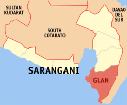 Map of Sarangani with Glan highlighted