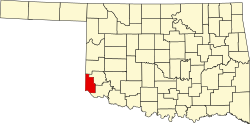 map of Oklahoma highlighting Harmon County
