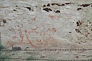 Boats and human figures in a cave painting in the Niah National Park of Sarawak, Malaysia; an example of the Austronesian Painting Traditions