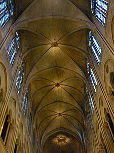 Abóbadas em cruzaria em seis partes do teto da Catedral de Notre-Dame
