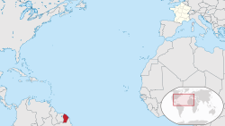 Franska Guyanas läge i förhållande till moderlandet.