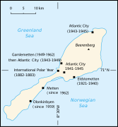 Mapa dos assentamentos em Jan Mayen.
