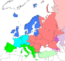 Les régions de l'Europe selon le codage statistique de l'ONU[8] : Europe du Nord Europe de l'Ouest Europe de l'Est Europe du Sud
