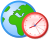 Đồ họa của quả địa cầu với đồng hồ analog màu đỏ
