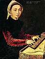 Spinettspillende kvinne, 1548. Det er ikke kjent om van Hemessens bilde forestiller henne selv eller hennes søster Christina.