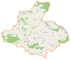 Mapa konturowa gminy Krzywiń, na dole znajduje się punkt z opisem „Wieszkowo”