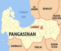 Mapa de Pangasinan con Laoac resaltado