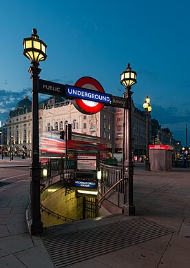 Piccadilly Circus tube station west entrance, London.