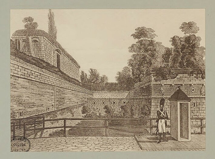 Dresdens Festungswerke im Jahre 1811 - Die Baſtion Saturni in der Nähe des Wilsdruffer Thores, von der Stadt herauswärts links, über welchen Platz jetzt die neu angelegte Straße (Annenstraße) nach der Hof-Posthalterey zu führt. Aufgenommen auf der Brücke.