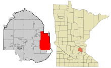 Minneapolis'in Hennepin County ve Minnesota'daki konumu.