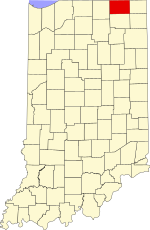 Map of Indiana highlighting LaGrange County