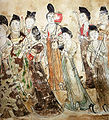 唐乾陵永泰公主墓壁画中的仕女衫裙，部份為低胸裝