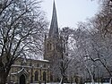 Chesterfield's Crooked Spire in the snow
