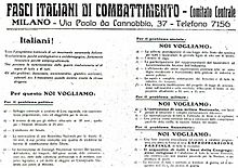 the Fasci italiani di combattimento manifesto as published in Il Popolo d'Italia on 6 Juni 1919