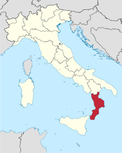 แผนที่ประเทศอิตาลีแสดงที่ตั้งของแคว้นคาลาเบรีย