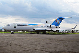 9Q-COP, le Boeing 727 impliqué dans l'accident, ici à l'aéroport international de Goma en mai 2010.