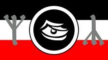 Algiz-Runen und Wotans Auge auf Flagge der Deutschen Heidnischen Front, gegründet 1998