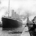 Titanic at the docks, prior to her departure