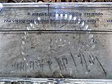 Runeninschrift in Hagia Sophia, Istanbul, Türkei; nur „...ftan“ von „Halvdan“ lesbar und deutbar; Aufnahme 2017 –- 900 n. Chr.