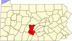 map of Pennsylvania highlighting Huntingdon County