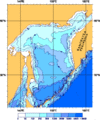 オホーツク海南縁のやや濃い青が千島列島の背弧海盆
