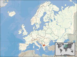 Lokasi the  Macedonia Utara  (jingga) di Eropah  (putih)  –  [Petunjuk]