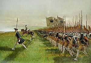 Hohenfriedeberg, Battle of Hohenfriedeberg, Attack of Prussian Infantry, June 4th, 1745 - shown "Potsdam Giants" Grenadier Guards Batallion (1806: No. 6)