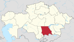 نقشه قزاقستان، موقعیت استان ژامبیل پررنگ شده