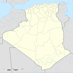 Mapa konturowa Algierii, blisko górnej krawiędzi znajduje się punkt z opisem „Al-Achdarijja”