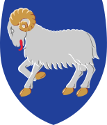 Veðrur - Ram - Widder - Vædder. Skjaldarmerki Føroya - Coat of Arms of the Faroes - Wappen der Färöer - Våben af Færøerne - Bandera de las Islas Faroe - Godło Wysp Owczych
