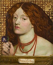 Распуштена црвено-наранџаста коса Елизабет Сидал, модела и супруге сликара Дантеа Габријела Росетија, постала је симбол прерафаелитског покрета (1860).