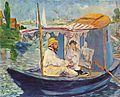 『アトリエ舟で描くクロード・モネ（フランス語版）』1874年。油彩、キャンバス、80 × 98 cm。ノイエ・ピナコテーク。