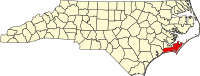 Map of North Carolina highlighting Carteret County