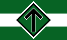 Tiwaz-Rune auf Flagge der Nordischen Widerstandsbewegung, gegründet 1997