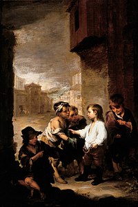 Santo Tomás de Villanueva, niño, repartiendo sus ropas entre los niños mendigos.[73]​