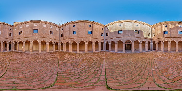 Spherical panorama of the courtyard of the former Real Seminario de Nobles in Calatayud, Spain.