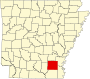 Harta statului Arkansas indicând comitatul Drew