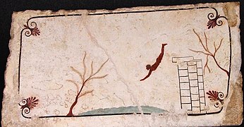 Couvercle de la « Tombe du Plongeur », v. 480-470, musée archéologique national de Paestum.